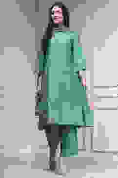 Turquoise Cotton Blend Printed Straight Suit Set image number 0