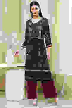 Berry Maroon Solid Straight Palazzos image number 0