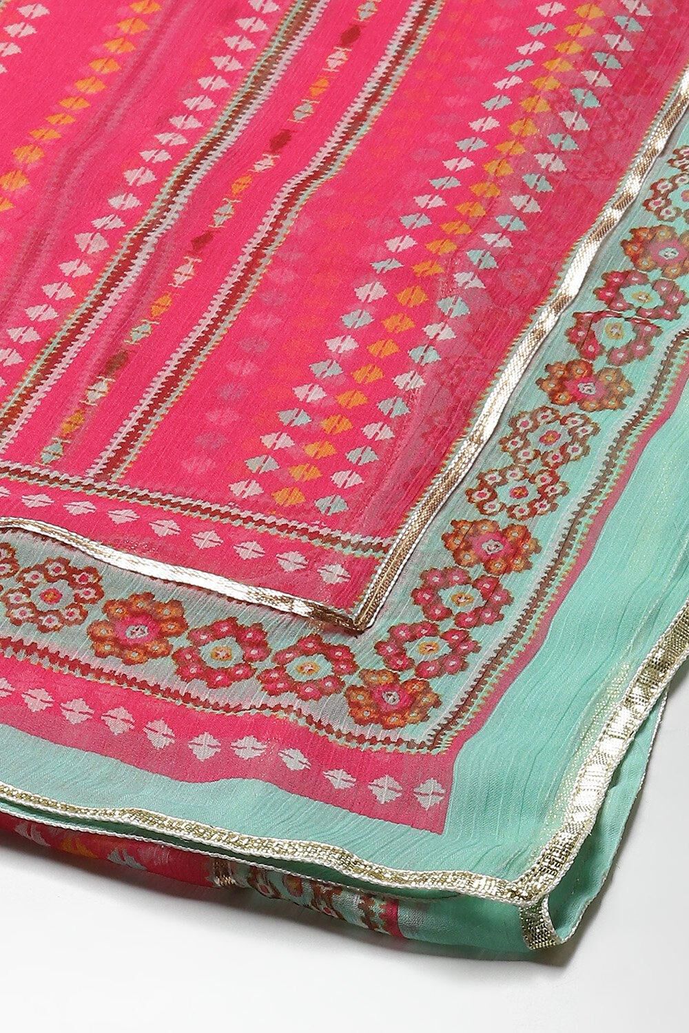 Fuschia Cotton Blend Flared Printed Kurta Suit Set image number 3