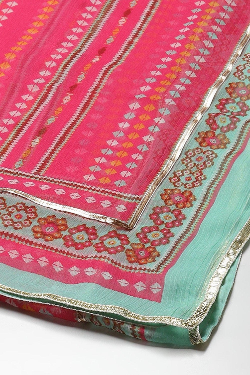 Fuschia Cotton Blend Flared Printed Kurta Suit Set image number 3