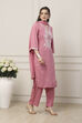 Green Yoke Embroidered Straight Suit Set image number 5