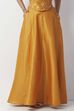 Mustard Poly Dupion Solid Flared Maxi Skirt image number 6