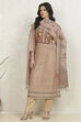 Beige Chanderi Hand Embroidered Unstitched Suit Set image number 1