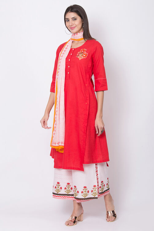 Charcoal Cotton A-Line Kurta Palazzo Suit Set image number 2