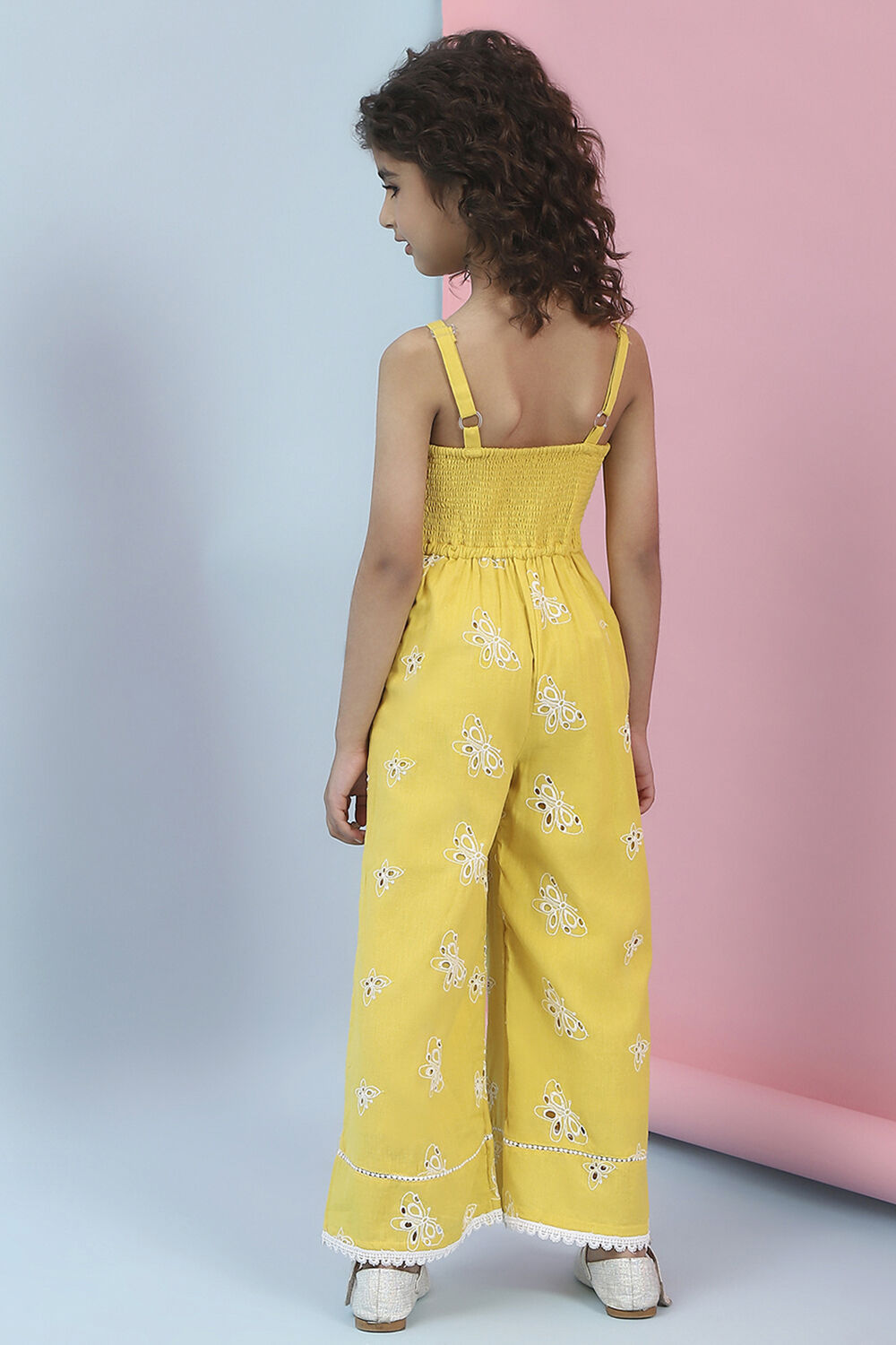 Yellow Cotton Strappy Straight Jumpsuit image number 3