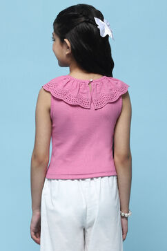 Pink Sleeveless Top With Schiffli Lace Detail image number 3