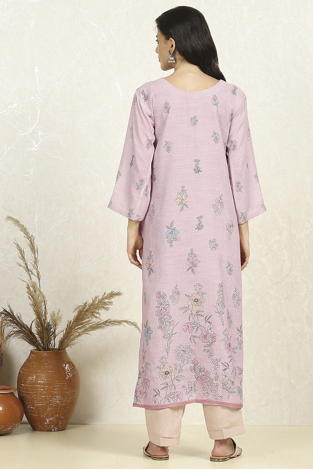 Peach Linen Unstitched Suit Set image number 5