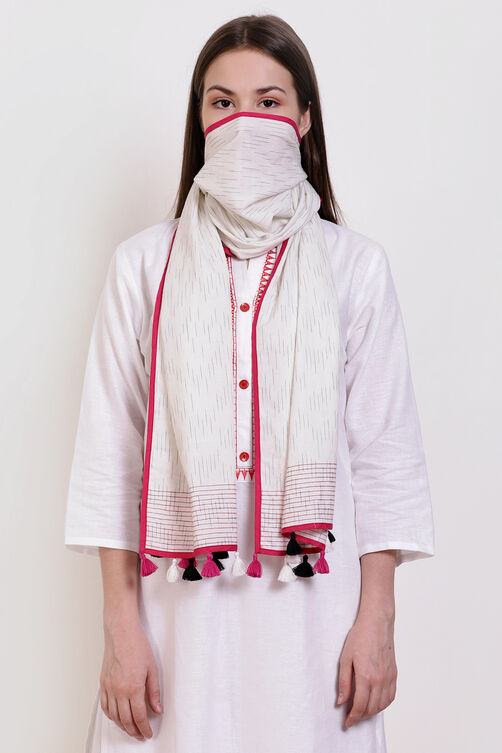 Off White Cotton Yarndyed Scarf image number 0