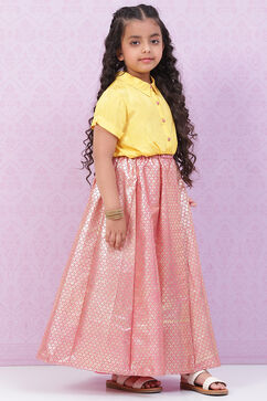 Pink Viscose Printed Short Top Lehenga Set image number 3