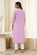Light Pink Cotton Straight Kurta image number 3