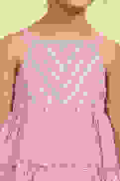 Pink Cotton Solid Tiered Kurta Set image number 1