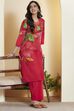 Berry Red Cotton Straight Kurta Pants Set