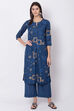 Indigo Cotton Flax Straight Printed Kurta image number 0
