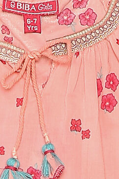 Peach Cotton Straight Printed Top image number 1