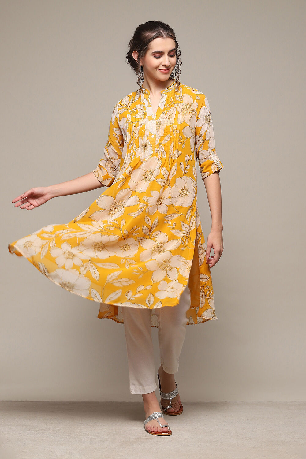 Yellow Polyester Straight Printed Kurta image number 5