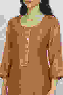 Orange Chanderi Unstitched Suit Set image number 2