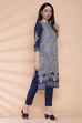 Navy Blue Cotton Straight Printed Kurta image number 3