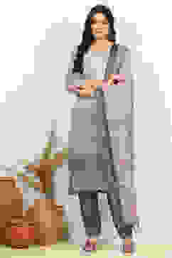 Blue Linen Printed Unstitched Suit Set image number 7