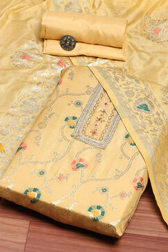 Yellow Silk Blend Woven Floral Unstitched Suit Set image number 0