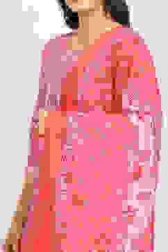 Pink Cotton Screen-Printed Unstitched Suit Set image number 2