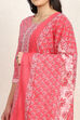 Pink Cotton Screen Print Unstitched Suit Set image number 2