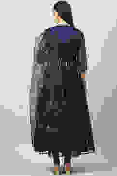 Blue Art Silk Kalidar Kurta Churidar Suit Set image number 4