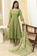 Blue Cotton Foil Printed Anarkali Suit Set image number 0