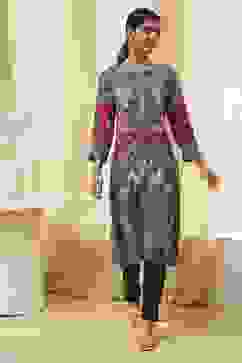 Red and Blue Printed Straight Kurta image number 5