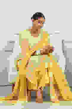 Yellow Viscose Blend Straight Suit Set image number 0