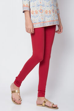 Dark Red Cotton Solid Churidar image number 0
