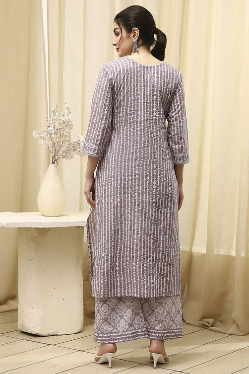 Grey Cotton Printed Unstitched Suit Set image number 5