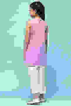 Purple Schiffli Cotton Kurta With Cropped Palazzo image number 4