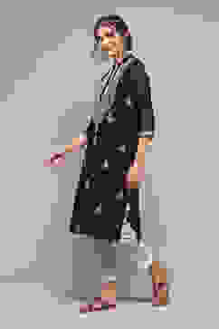 Black Polyester Straight Yarndyed Kurta image number 2