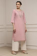 Blue Cotton Straight Solid Kurta image number 4