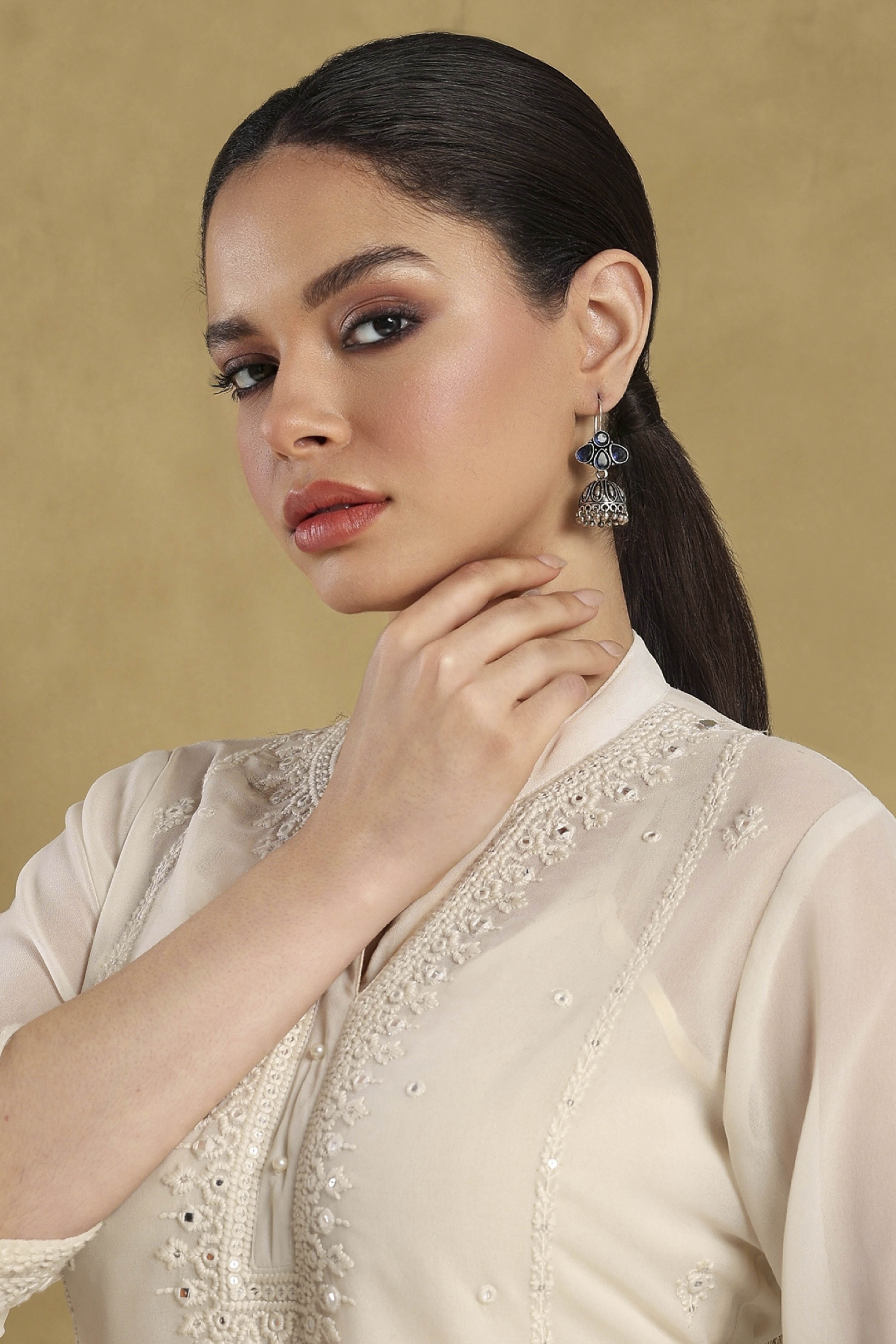 Navy Brass Jhumka image number 3