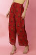 Rust Cotton Floral Palazzo Pants image number 4