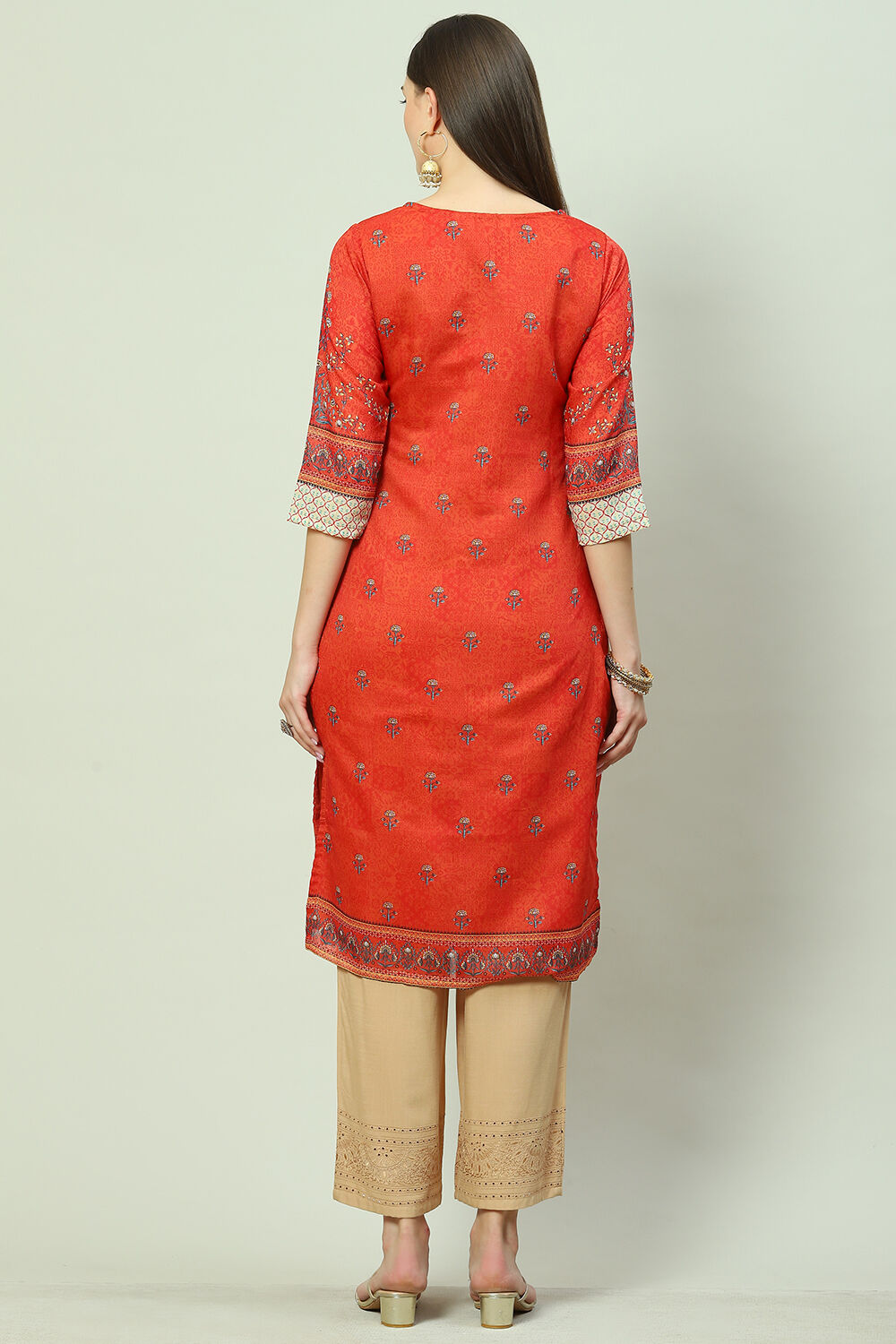 Dark Green A-Line Cotton Kurta image number 4