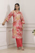 Pink Floral Print Lace Trim Straight Suit Set