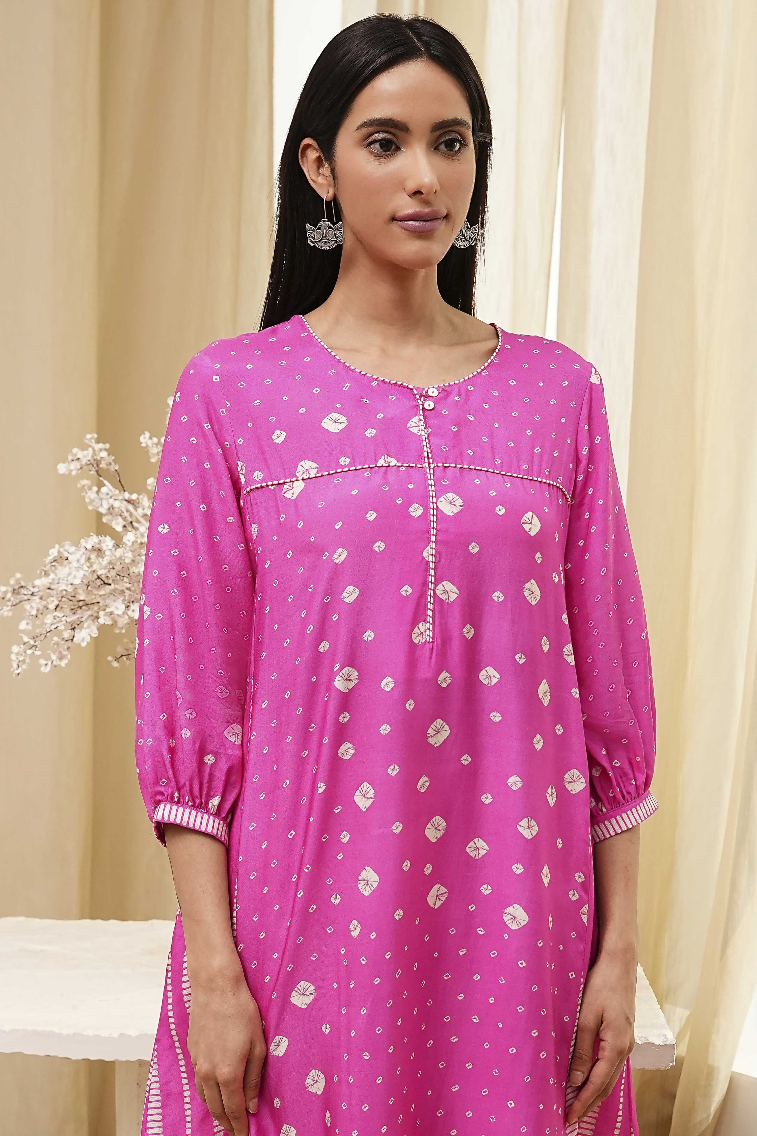 Pink Modal Printed A-Line Kurta image number 1