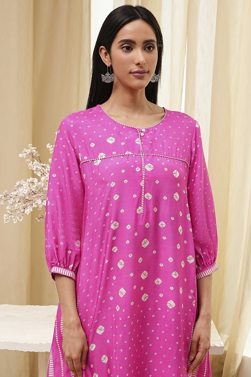 Pink Modal Printed A-Line Kurta image number 1