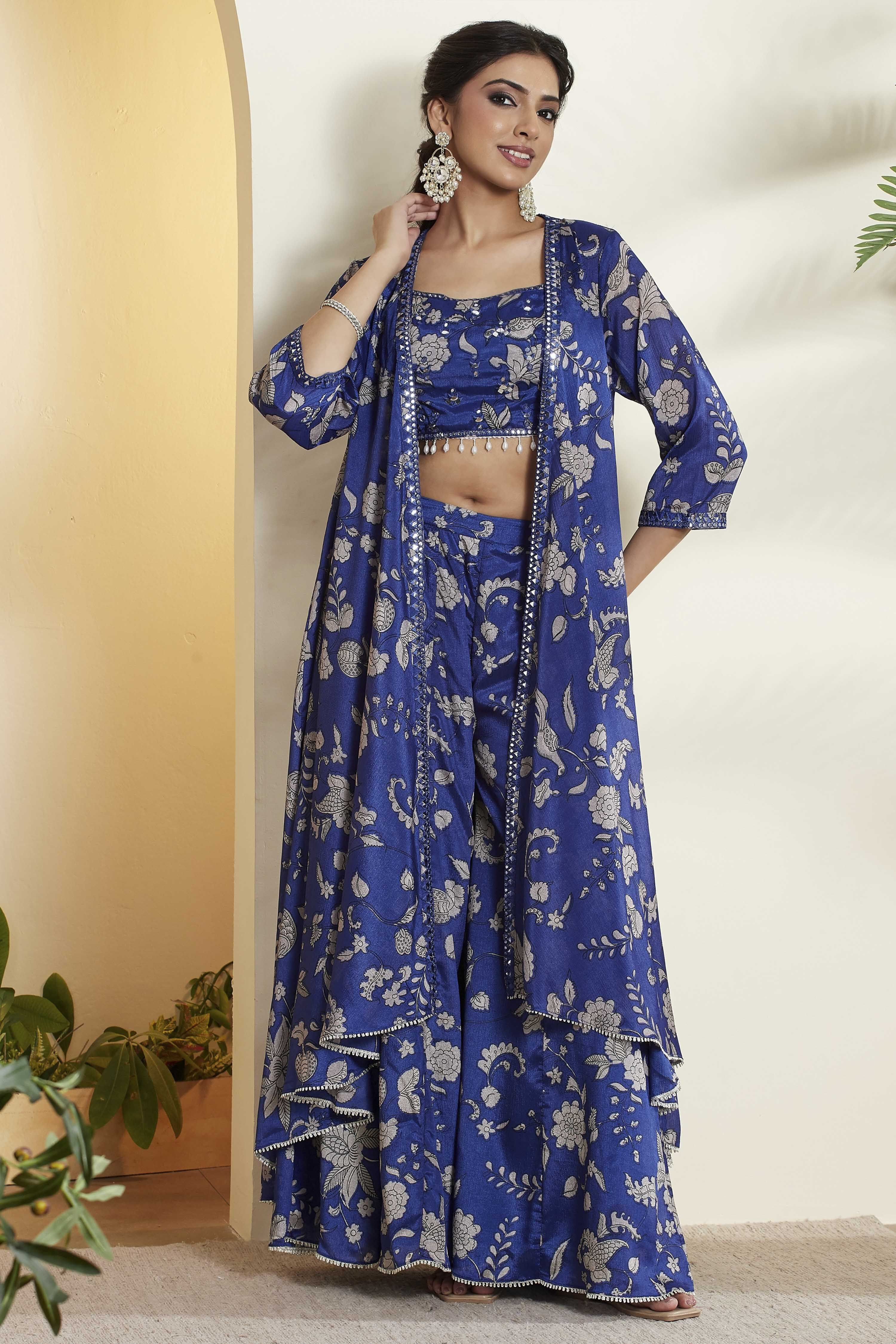 Bright Blue Polyester Straight Saree image number 7