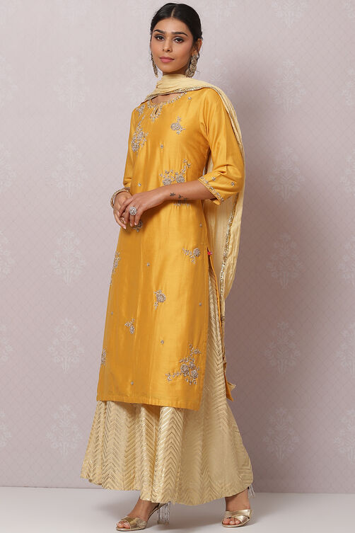 Fuchsia Cotton Silk Straight Kurta Sharara Suit Set image number 2