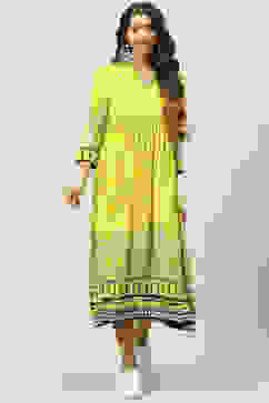 Lemon Cotton Flared Yarndyed Kurta Dress image number 0