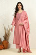 Pink Silk Blend Embroidered Unstitched Suit Set image number 1