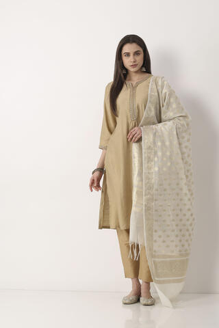 BIBA White Art Silk Dupatta in White