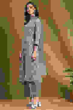 Grey Printed Festive A-line Suit Set image number 3