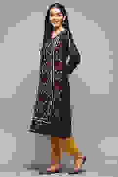 Pink & Purple Poly Cotton Straight Yarndyed Kurta image number 2