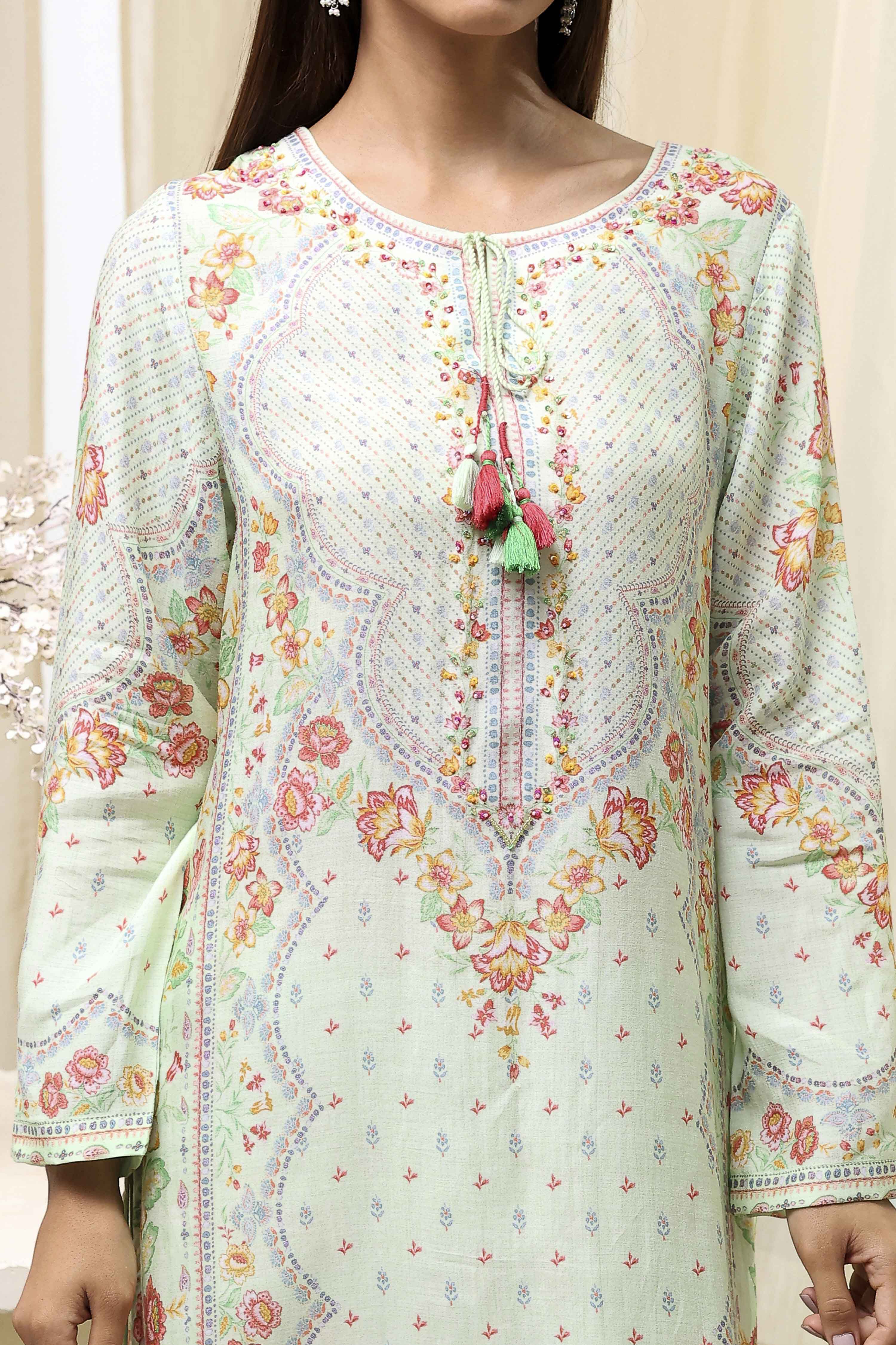 Pista Green Modal Blend Straight Suit Set image number 1