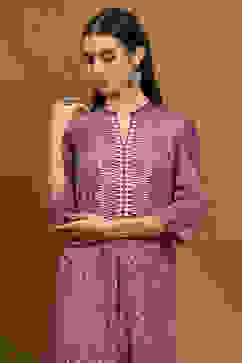 Purple Cotton Printed A-Line Suit Set image number 5