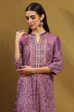 Purple Cotton Printed A-Line Suit Set image number 5